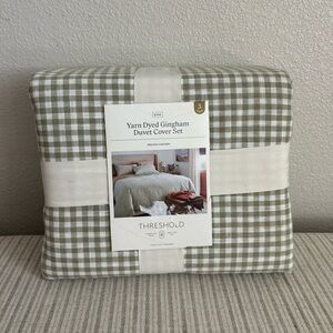 NWT King Mini Gingham Duvet and Sham Set Moss Green - Threshold